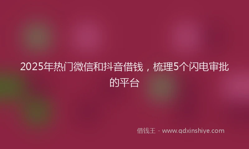 2025年热门微信和抖音借钱，梳理5个闪电审批的平台