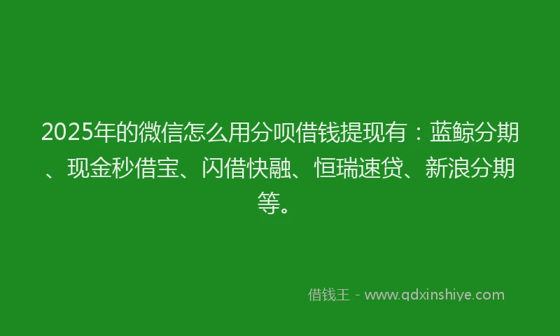 2025年的微信怎么用分呗借钱提现有：蓝鲸分期、现金秒借宝、闪借快融、恒瑞速贷、新浪分期等。