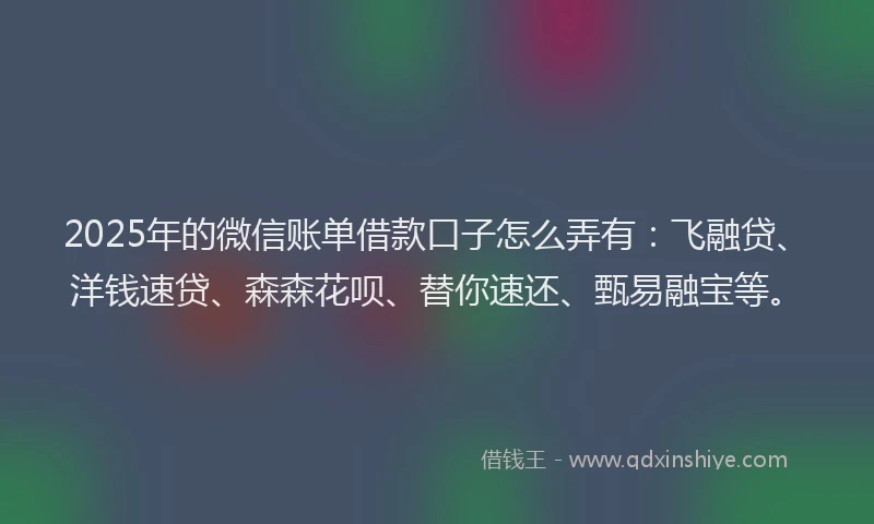 2025年的微信账单借款口子怎么弄有：飞融贷、洋钱速贷、森森花呗、替你速还、甄易融宝等。