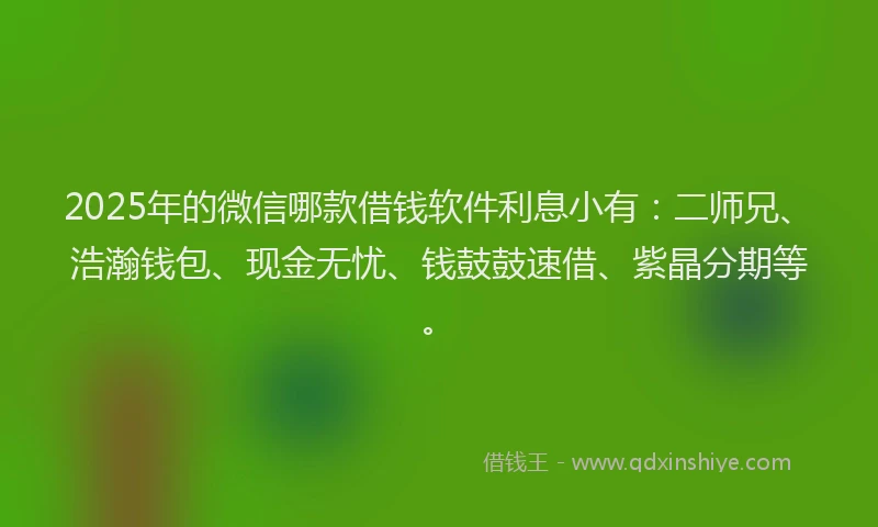 2025年的微信哪款借钱软件利息小有：二师兄、浩瀚钱包、现金无忧、钱鼓鼓速借、紫晶分期等。