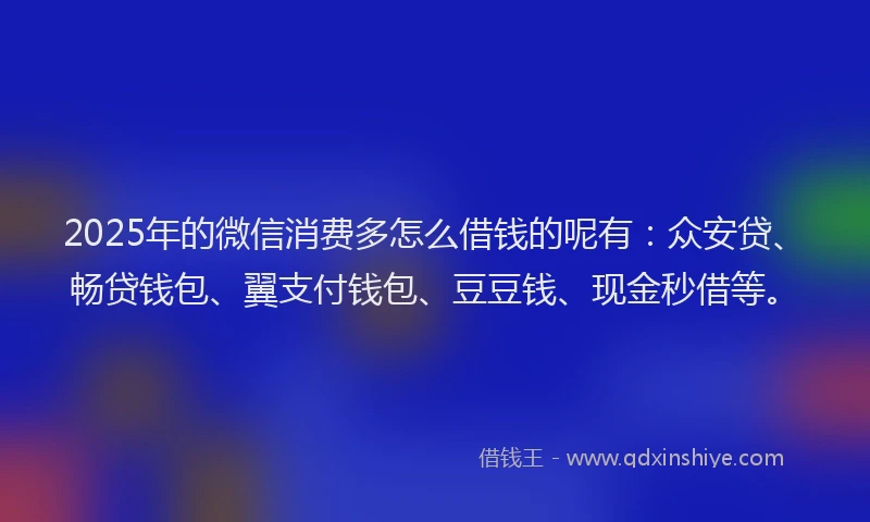 2025年的微信消费多怎么借钱的呢有：众安贷、畅贷钱包、翼支付钱包、豆豆钱、现金秒借等。