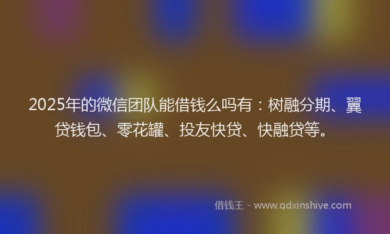 2025年的微信团队能借钱么吗有：树融分期、翼贷钱包、零花罐、投友快贷、快融贷等。