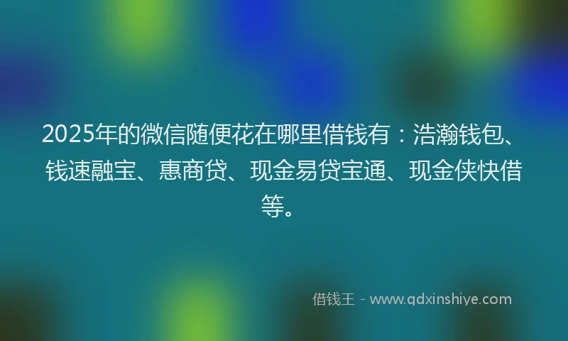 2025年的微信随便花在哪里借钱有：浩瀚钱包、钱速融宝、惠商贷、现金易贷宝通、现金侠快借等。