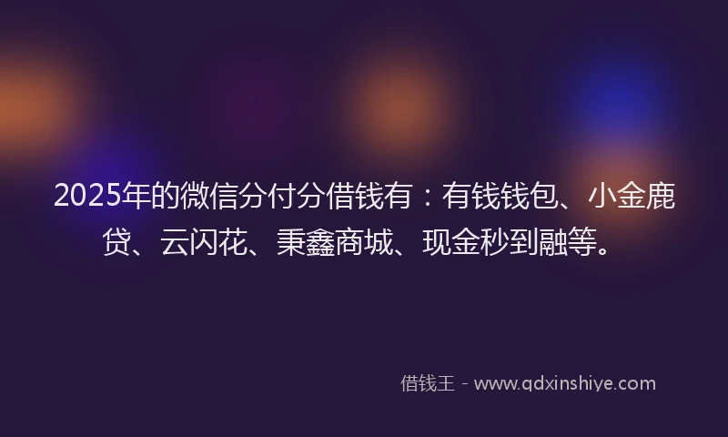 2025年的微信分付分借钱有：有钱钱包、小金鹿贷、云闪花、秉鑫商城、现金秒到融等。