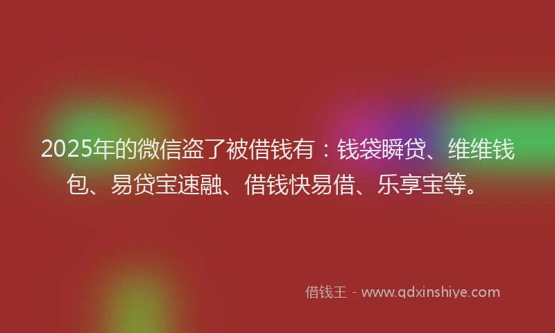 2025年的微信盗了被借钱有：钱袋瞬贷、维维钱包、易贷宝速融、借钱快易借、乐享宝等。