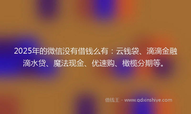 2025年的微信没有借钱么有：云钱袋、滴滴金融滴水贷、魔法现金、优速购、橄榄分期等。