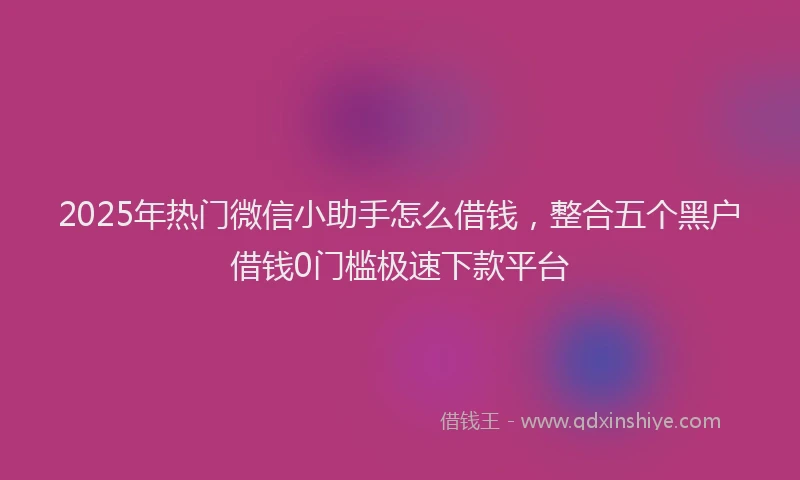 2025年热门微信小助手怎么借钱，整合五个黑户借钱0门槛极速下款平台