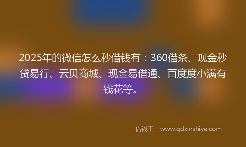 2025年的微信怎么秒借钱有：360借条、现金秒贷易行、云贝商城、现金易借通、百度度小满有钱花等。