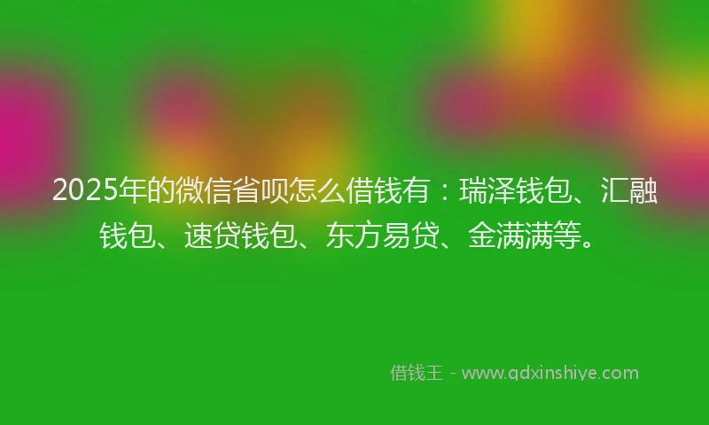 2025年的微信省呗怎么借钱有：瑞泽钱包、汇融钱包、速贷钱包、东方易贷、金满满等。
