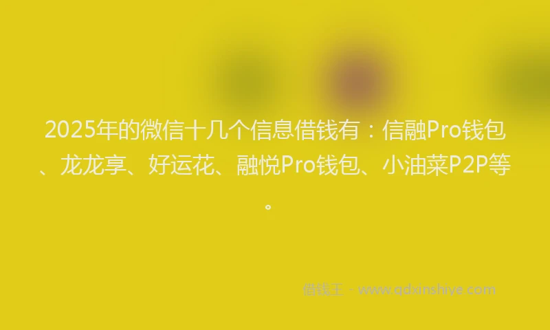 2025年的微信十几个信息借钱有：信融Pro钱包、龙龙享、好运花、融悦Pro钱包、小油菜P2P等。