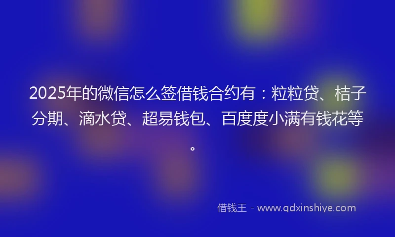 2025年的微信怎么签借钱合约有：粒粒贷、桔子分期、滴水贷、超易钱包、百度度小满有钱花等。