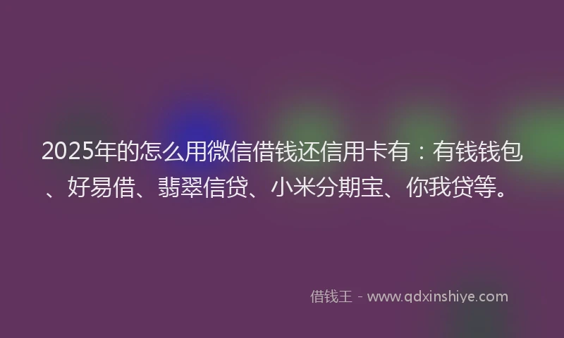 2025年的怎么用微信借钱还信用卡有：有钱钱包、好易借、翡翠信贷、小米分期宝、你我贷等。