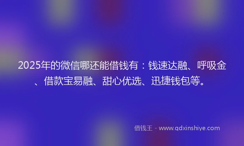2025年的微信哪还能借钱有：钱速达融、呼吸金、借款宝易融、甜心优选、迅捷钱包等。
