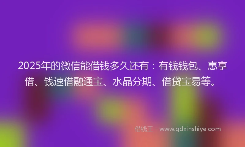 2025年的微信能借钱多久还有：有钱钱包、惠享借、钱速借融通宝、水晶分期、借贷宝易等。