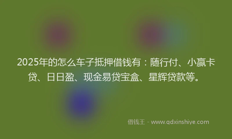 2025年的怎么车子抵押借钱有：随行付、小赢卡贷、日日盈、现金易贷宝盒、星辉贷款等。