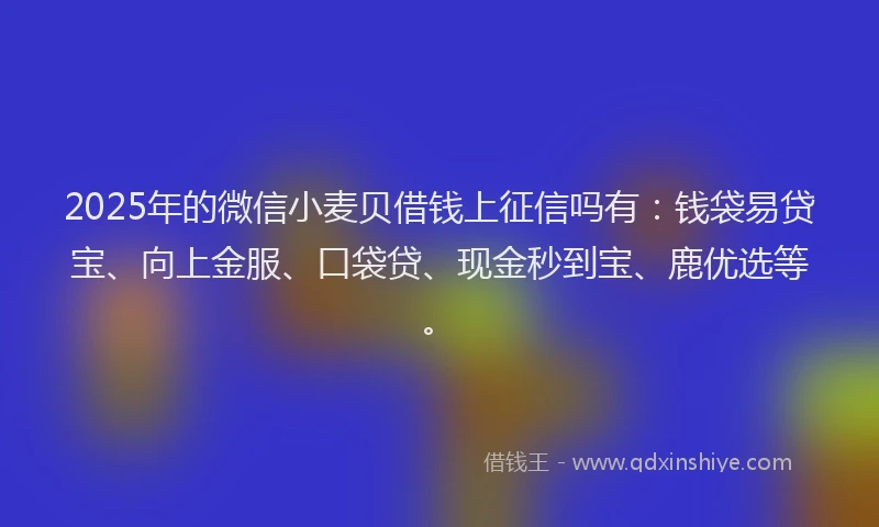 2025年的微信小麦贝借钱上征信吗有：钱袋易贷宝、向上金服、口袋贷、现金秒到宝、鹿优选等。