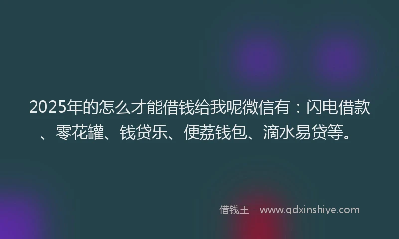 2025年的怎么才能借钱给我呢微信有：闪电借款、零花罐、钱贷乐、便荔钱包、滴水易贷等。