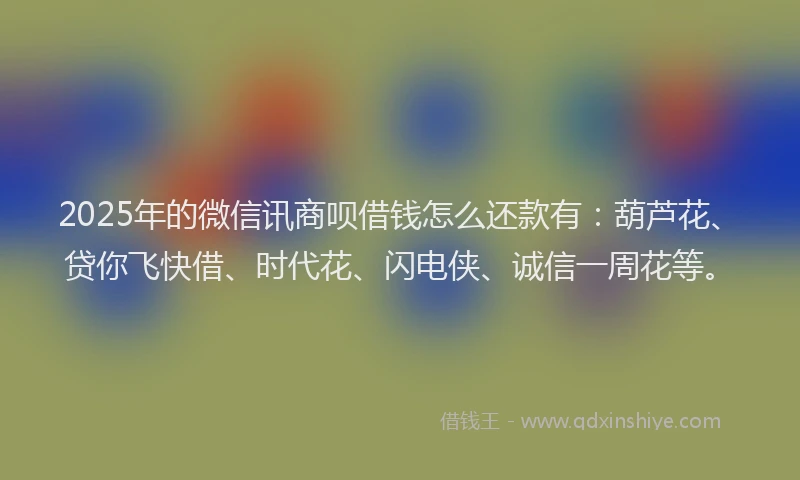 2025年的微信讯商呗借钱怎么还款有：葫芦花、贷你飞快借、时代花、闪电侠、诚信一周花等。