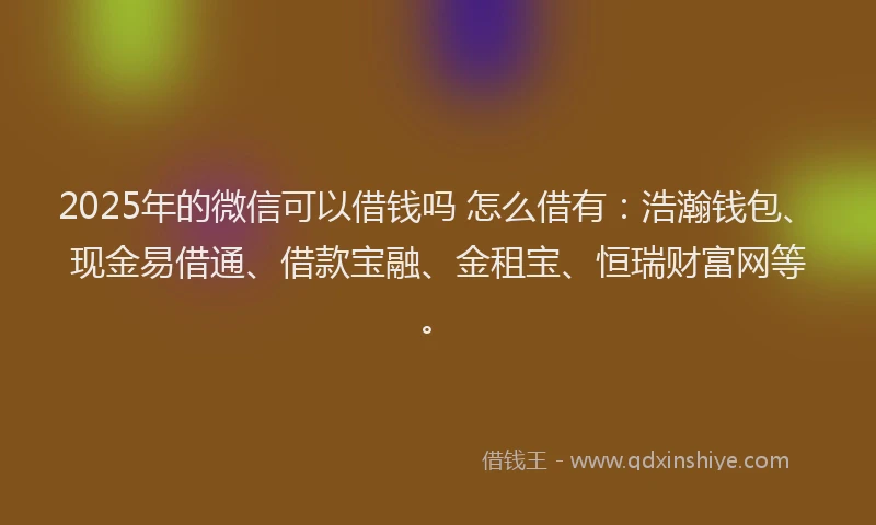 2025年的微信可以借钱吗 怎么借有：浩瀚钱包、现金易借通、借款宝融、金租宝、恒瑞财富网等。