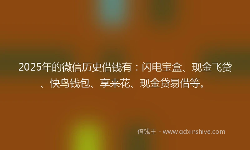 2025年的微信历史借钱有：闪电宝盒、现金飞贷、快鸟钱包、享来花、现金贷易借等。