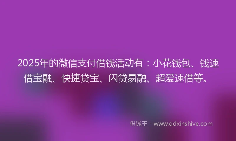 2025年的微信支付借钱活动有：小花钱包、钱速借宝融、快捷贷宝、闪贷易融、超爱速借等。