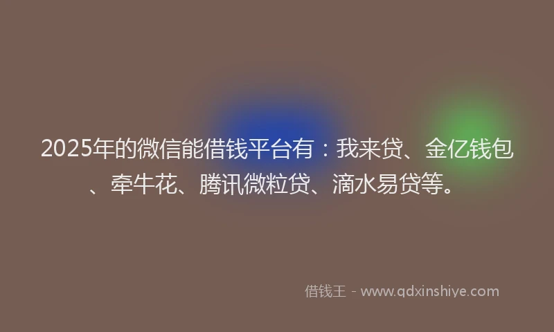 2025年的微信能借钱平台有：我来贷、金亿钱包、牵牛花、腾讯微粒贷、滴水易贷等。