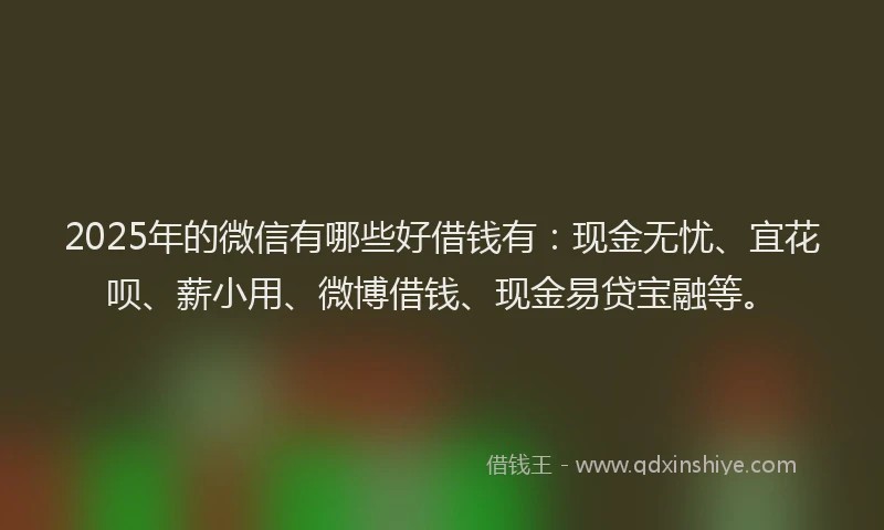 2025年的微信有哪些好借钱有：现金无忧、宜花呗、薪小用、微博借钱、现金易贷宝融等。