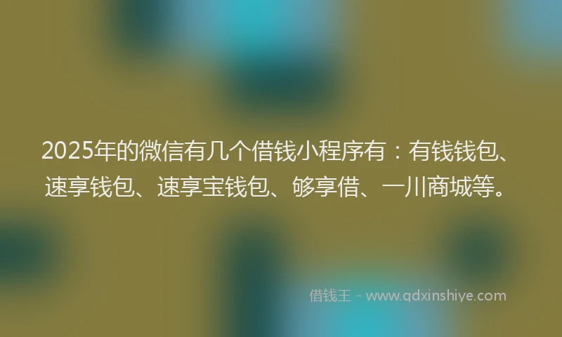2025年的微信有几个借钱小程序有：有钱钱包、速享钱包、速享宝钱包、够享借、一川商城等。