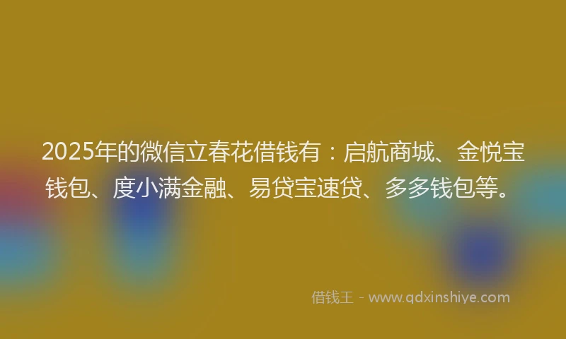 2025年的微信立春花借钱有：启航商城、金悦宝钱包、度小满金融、易贷宝速贷、多多钱包等。