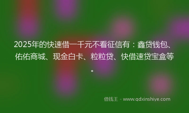 2025年的快速借一千元不看征信有：鑫贷钱包、佑佑商城、现金白卡、粒粒贷、快借速贷宝盒等。