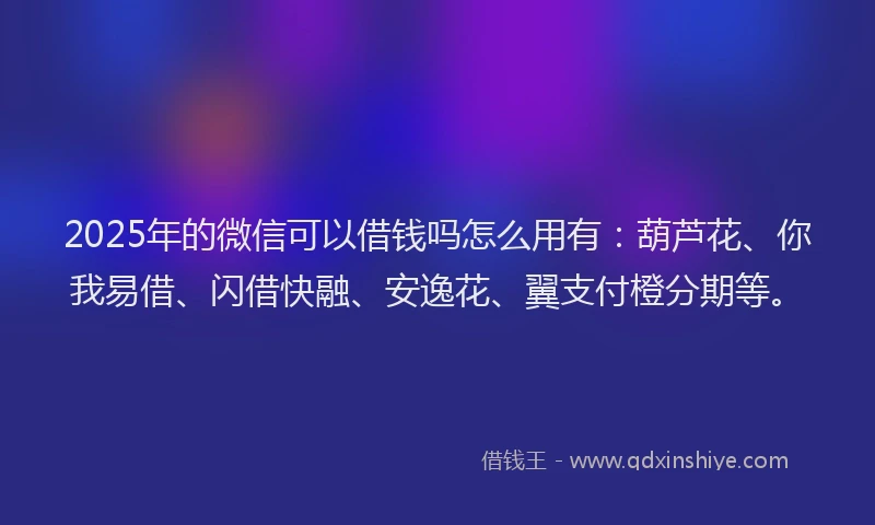 2025年的微信可以借钱吗怎么用有：葫芦花、你我易借、闪借快融、安逸花、翼支付橙分期等。