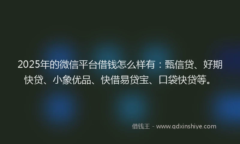 2025年的微信平台借钱怎么样有：甄信贷、好期快贷、小象优品、快借易贷宝、口袋快贷等。