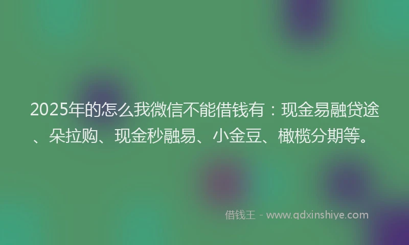 2025年的怎么我微信不能借钱有：现金易融贷途、朵拉购、现金秒融易、小金豆、橄榄分期等。