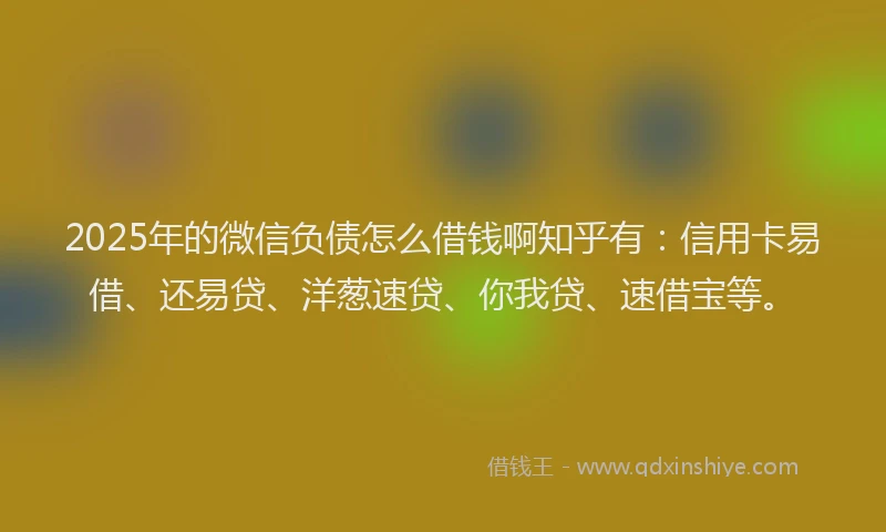 2025年的微信负债怎么借钱啊知乎有：信用卡易借、还易贷、洋葱速贷、你我贷、速借宝等。
