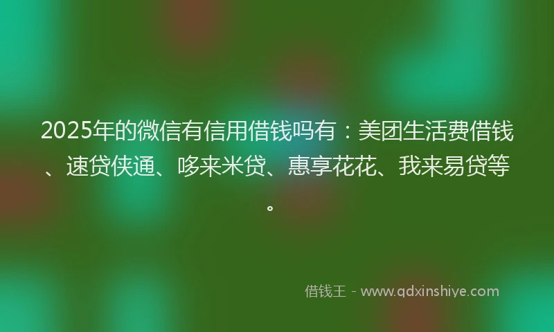 2025年的微信有信用借钱吗有：美团生活费借钱、速贷侠通、哆来米贷、惠享花花、我来易贷等。