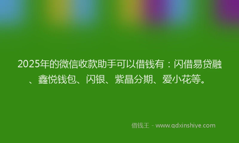 2025年的微信收款助手可以借钱有：闪借易贷融、鑫悦钱包、闪银、紫晶分期、爱小花等。
