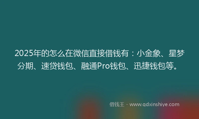 2025年的怎么在微信直接借钱有：小金象、星梦分期、速贷钱包、融通Pro钱包、迅捷钱包等。