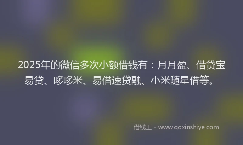 2025年的微信多次小额借钱有：月月盈、借贷宝易贷、哆哆米、易借速贷融、小米随星借等。