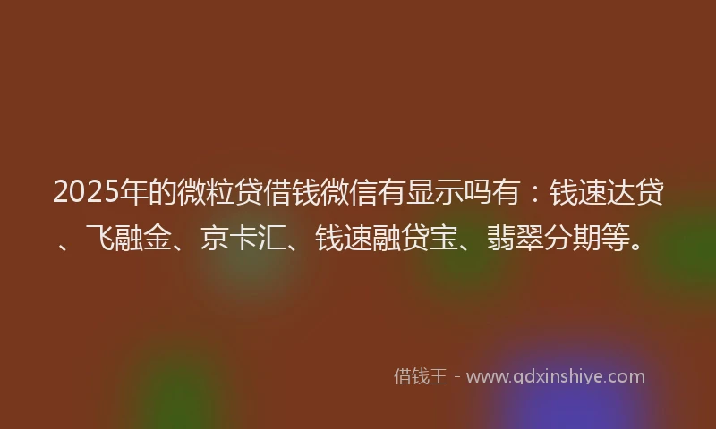 2025年的微粒贷借钱微信有显示吗有:钱速达贷、飞融金、京卡汇、钱速融贷宝、翡翠分期等。