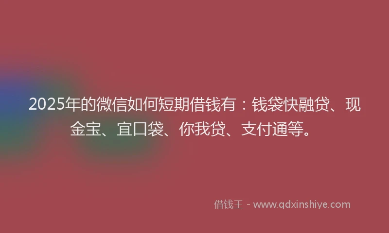 2025年的微信如何短期借钱有：钱袋快融贷、现金宝、宜口袋、你我贷、支付通等。