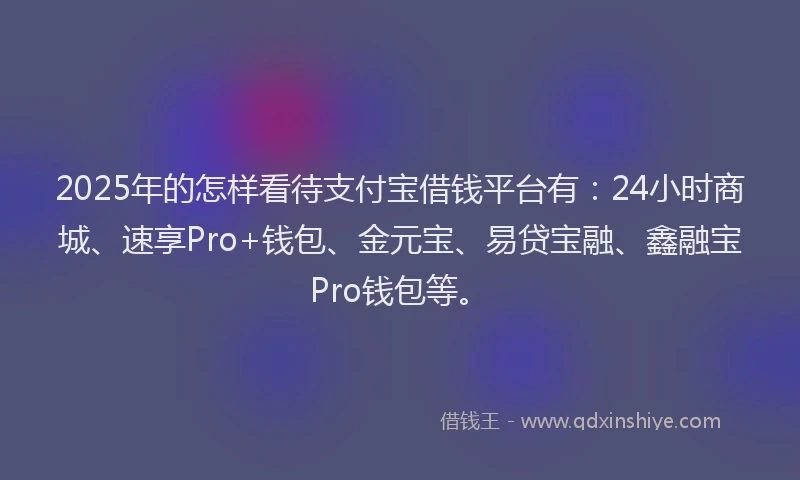 2025年的怎样看待支付宝借钱平台有：24小时商城、速享Pro+钱包、金元宝、易贷宝融、鑫融宝Pro钱包等。