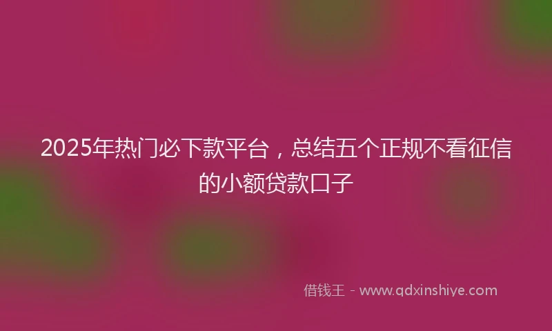 2025年热门必下款平台，总结五个正规不看征信的小额贷款口子