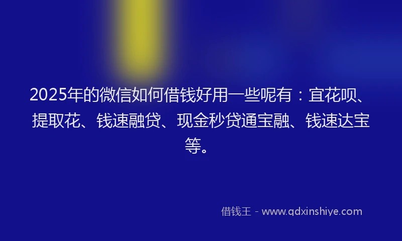 2025年的微信如何借钱好用一些呢有：宜花呗、提取花、钱速融贷、现金秒贷通宝融、钱速达宝等。