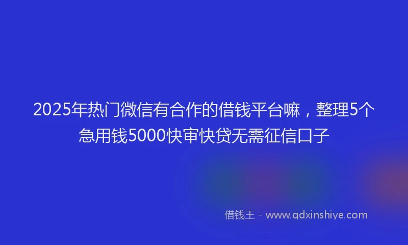 2025年热门微信有合作的借钱平台嘛，整理5个急用钱5000快审快贷无需征信口子