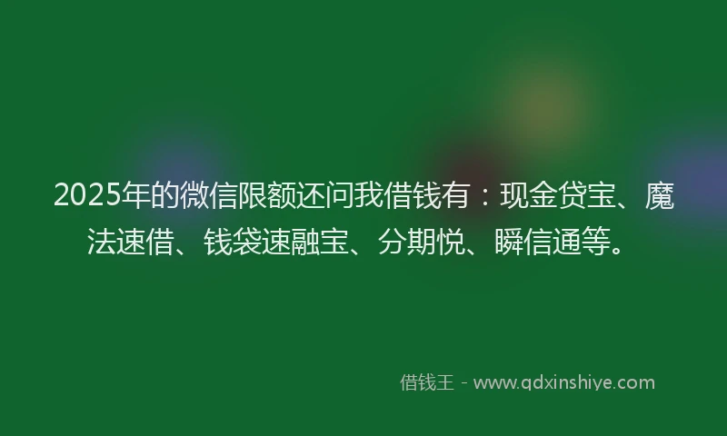 2025年的微信限额还问我借钱有：现金贷宝、魔法速借、钱袋速融宝、分期悦、瞬信通等。