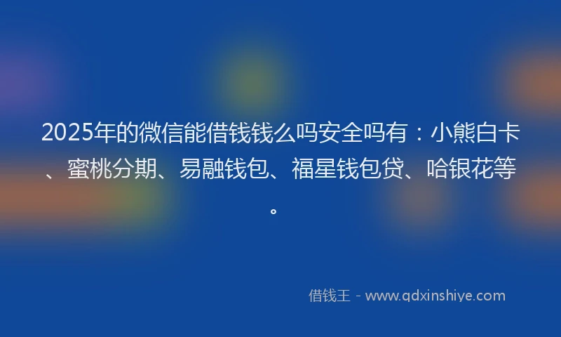 2025年的微信能借钱钱么吗安全吗有：小熊白卡、蜜桃分期、易融钱包、福星钱包贷、哈银花等。