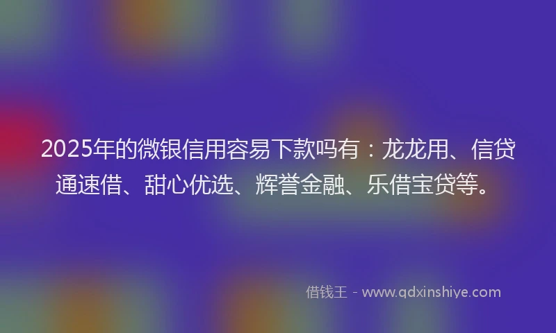 2025年的微银信用容易下款吗有：龙龙用、信贷通速借、甜心优选、辉誉金融、乐借宝贷等。