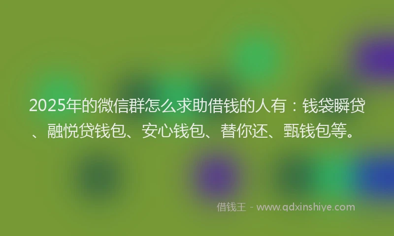 2025年的微信群怎么求助借钱的人有：钱袋瞬贷、融悦贷钱包、安心钱包、替你还、甄钱包等。