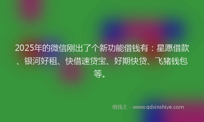 2025年的微信刚出了个新功能借钱有：星愿借款、银河好租、快借速贷宝、好期快贷、飞猪钱包等。