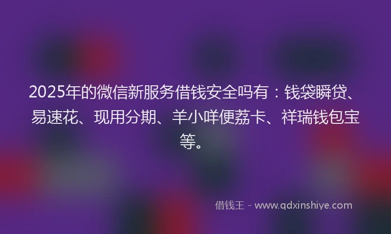 2025年的微信新服务借钱安全吗有：钱袋瞬贷、易速花、现用分期、羊小咩便荔卡、祥瑞钱包宝等。